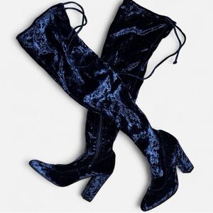 Elegant Velvet Over-the-Knee Boots - Blue